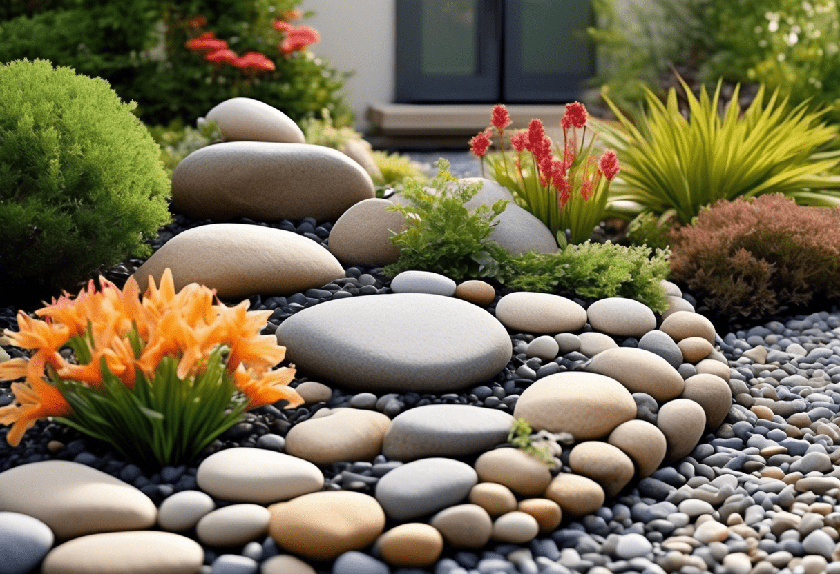 Decoração de jardim com pedras decorativas