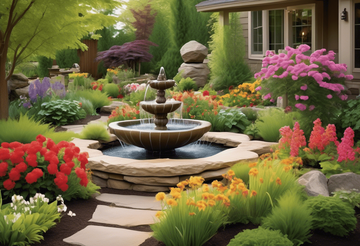 Decoração de jardim com fontes