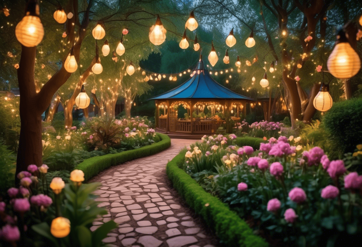 Decoração de jardim com iluminação