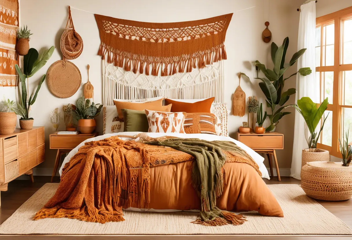 Quarto de casal inspirado em design boho