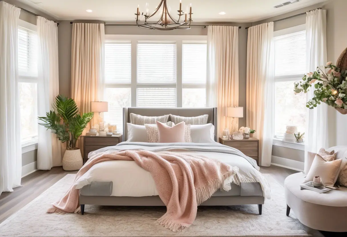 Quarto de casal decorado com quadros