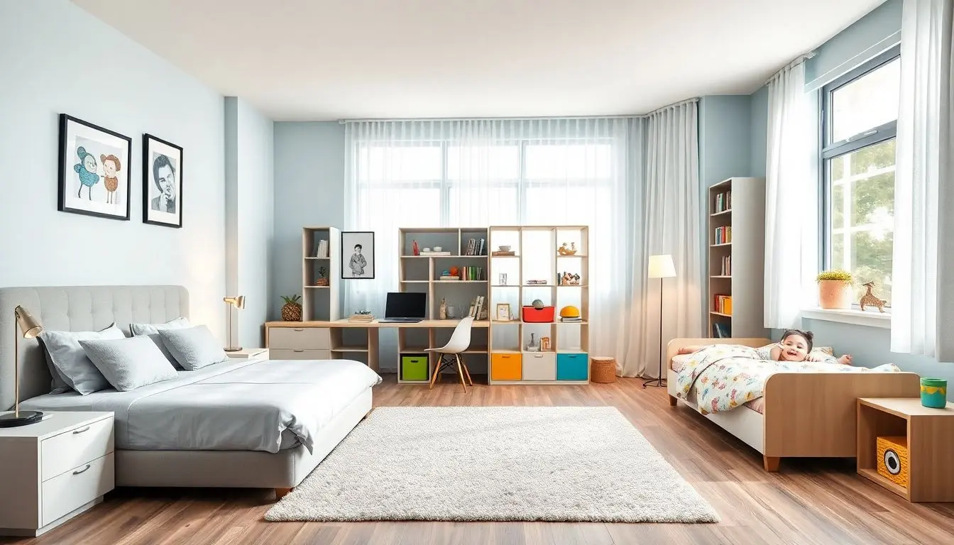 Quarto de casal dividido com filho