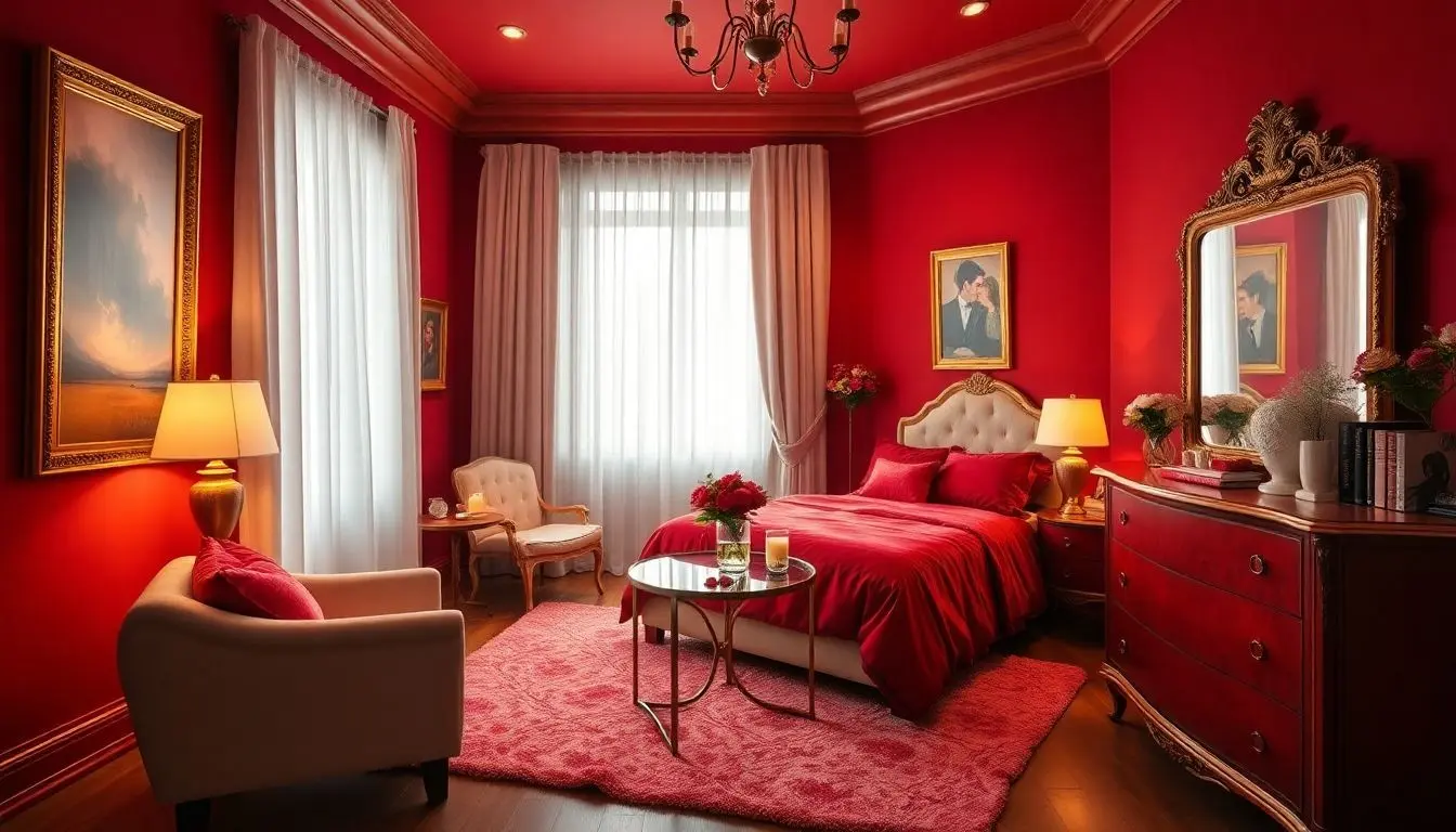 Quarto de casal vermelho